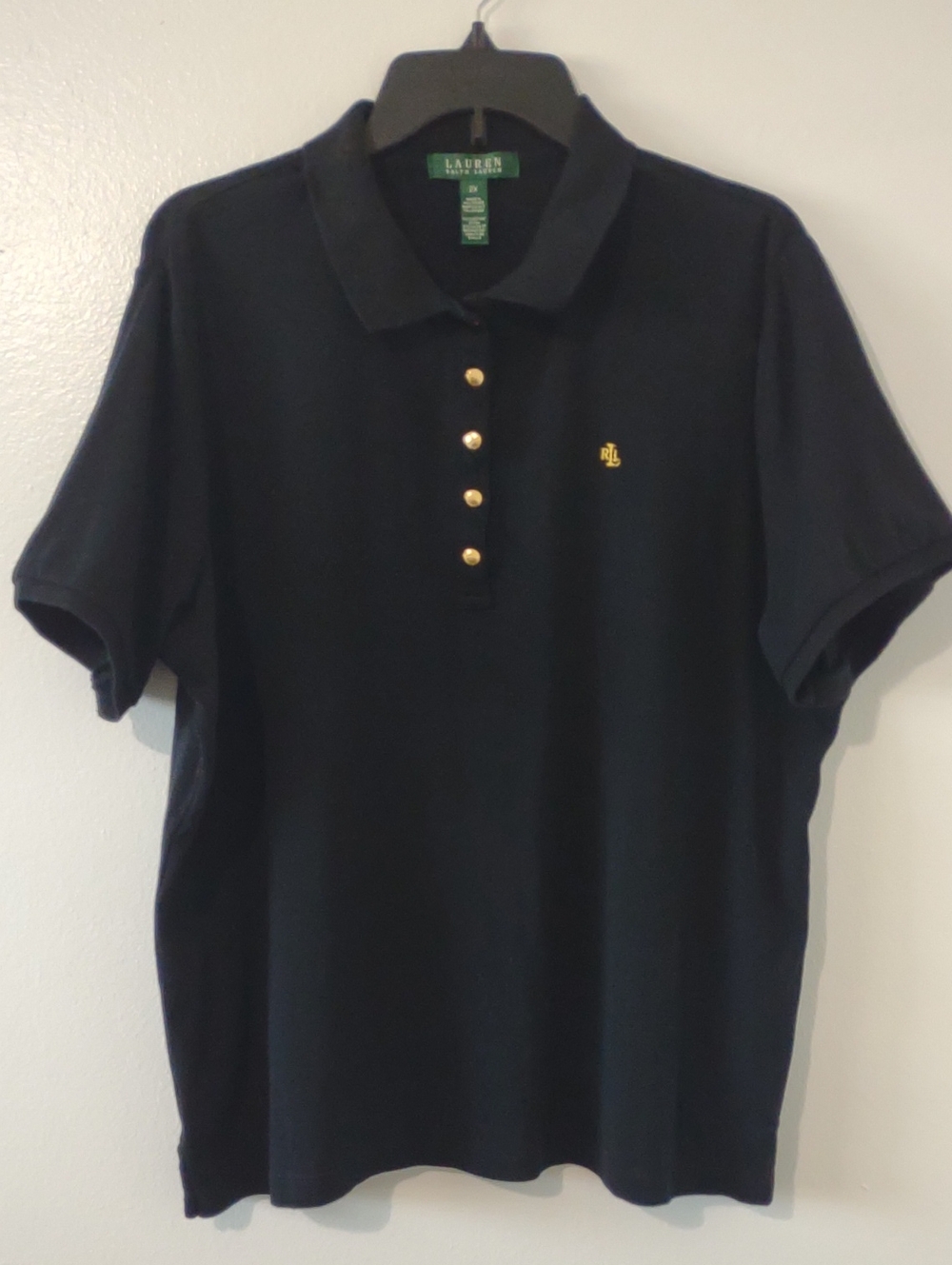 Lauren Ralph Lauren Black Polo with Gold Buttons and Monogram Women's 2X